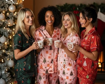 ファミリークリスマス2024パジャマセット、クリスマスライトシャツ