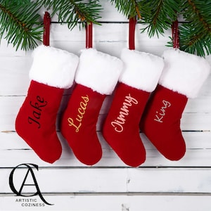 Custom Red Christmas Stockings with Name, Personalized Printed Christmas Tradition Stockings, Holiday Decor, Stockings Gift, Xmas Gift