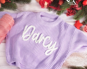Hand Knitted Baby Jumper in Cream Mauve Green and Yellow 3 6 Months Knitted Baby Clothes Children s Sweater Etsy