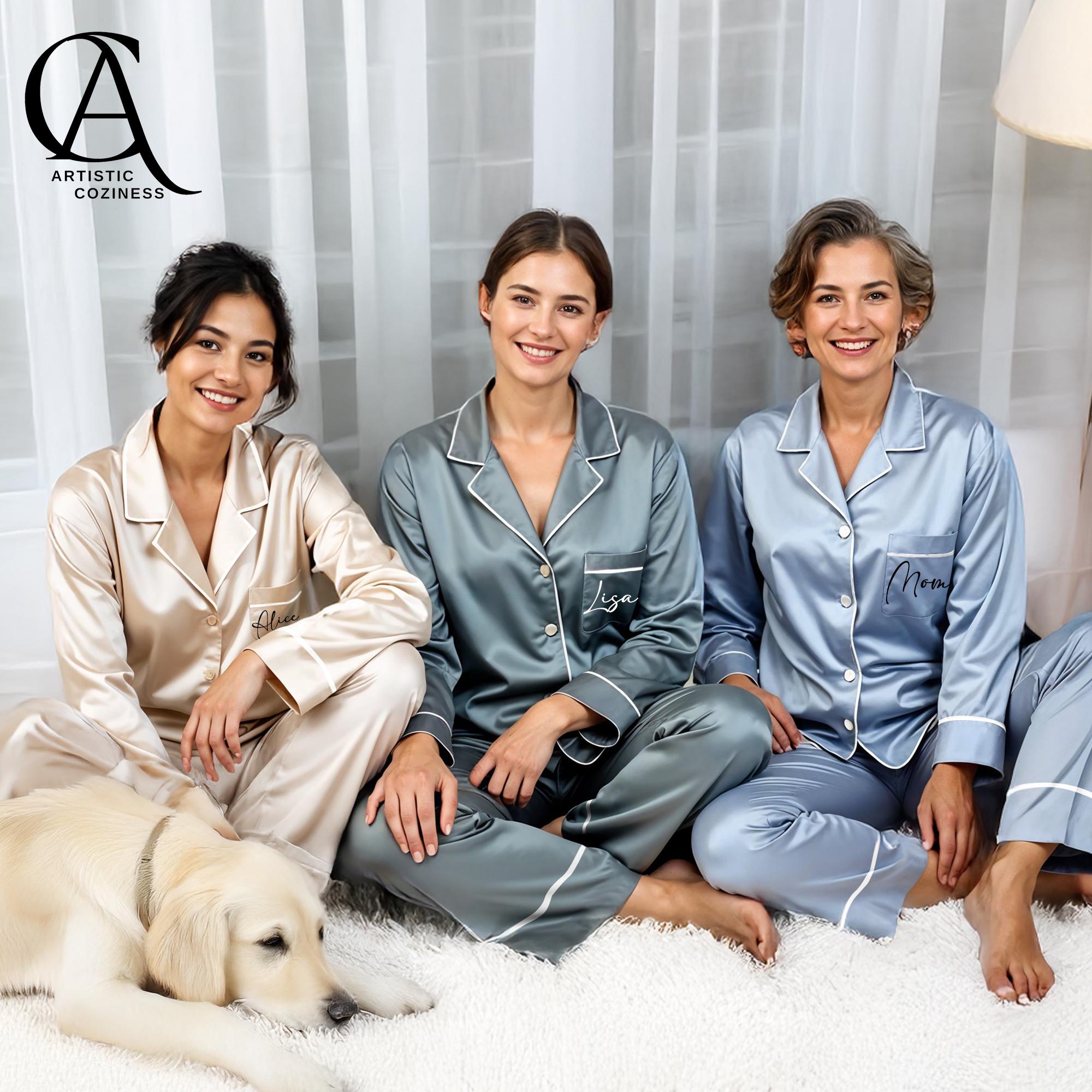 Personalised Bridesmaid Pyjamas, Custom Satin Pyjamas, Pyjamas Sets ...