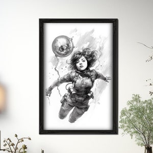 Reflexionando sobre ti / Astronauta perdido en el espacio / Lámina de arte de pared de Dark Academia, decoración gótica, dibujo en blanco y negro