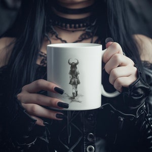 Walk On Little Devil Biały błyszczący kubek | Demon Dark Academia Tea Soft Goth Coffee Witchy Brew Mug