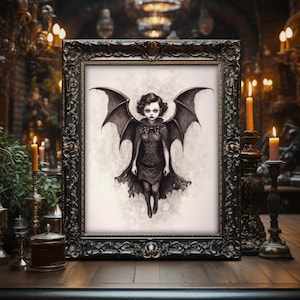 Vampyra&#39;s Thirsty | Dark Academia Wall Art Print Gothic Decor Black and White Drawing