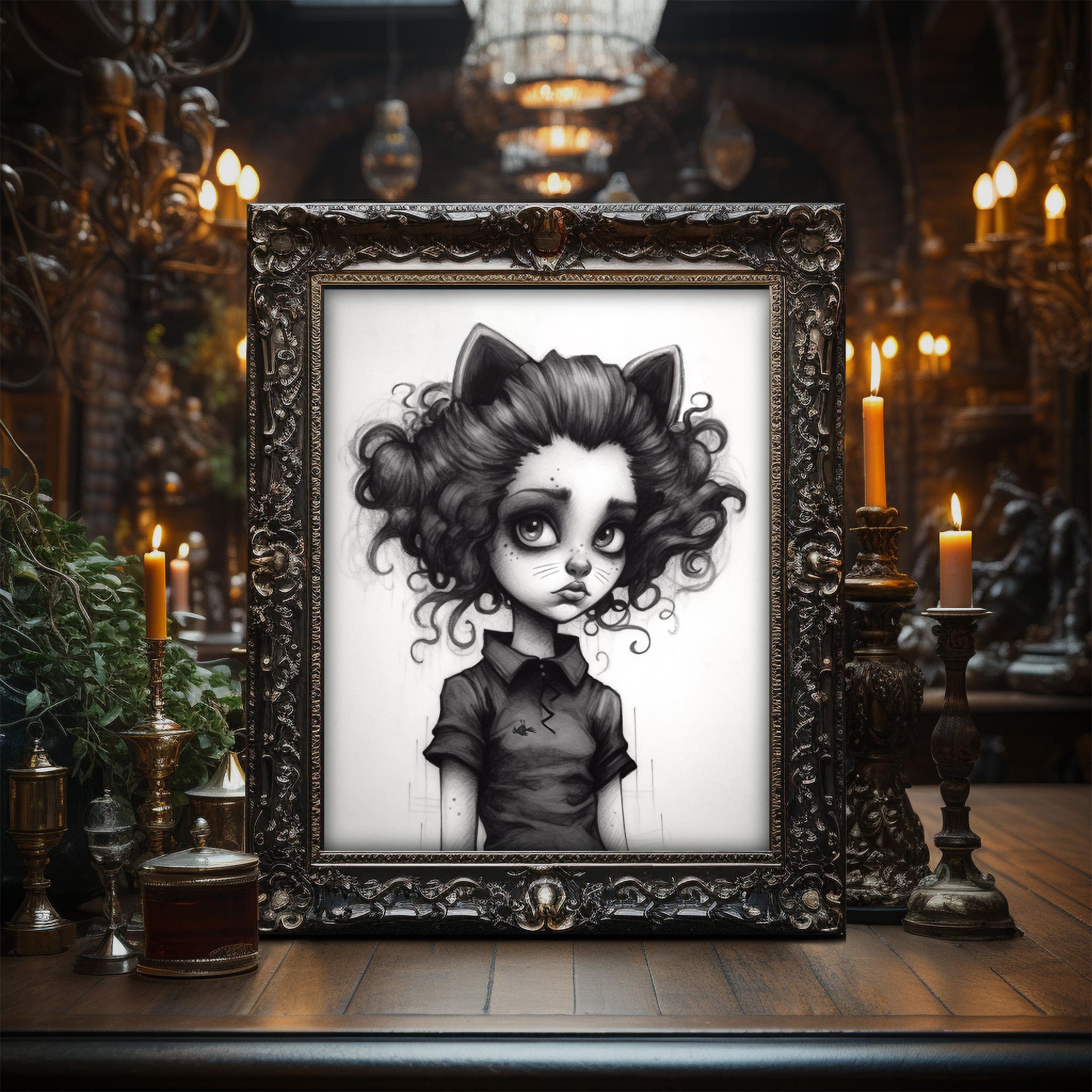 Cat Girl Dark | Dark Academia Wall Art Gothic Decor Dark Cottagecore ...