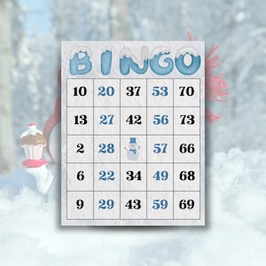 Winter Wonderland bingokaartenset | 300 unieke kaarten | Perfect voor feestelijke partygames en gelegenheden | 1/2/4/6 kaarten per pagina