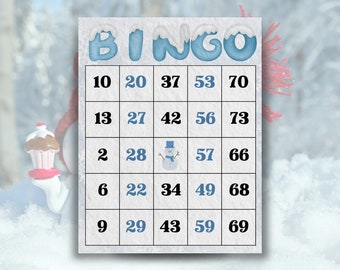 Set di carte Bingo Winter Wonderland / 300 carte uniche / Perfetto per giochi e occasioni festive / 1/2/4/6 carte per pagina