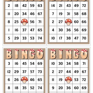 Enchanted Forest Mushroom Bingo Karten - 600 Digital Designs - Perfekt für Themenpartys & Events - 1/2/4/6 Pack Optionen