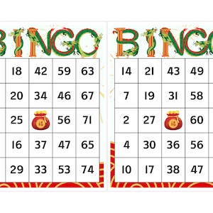 50 Jahr des Drachen Bingo Karten zum chinesischen Neujahr - Festliches Gesellschaftspiel - Packungen mit 1/2/4/6