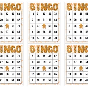 600 tarjetas de bingo únicas digitales de Navidad de pan de jengibre / Juego de noche de juego festivo / Celebración navideña / 1/2/4/6 paquetes disponibles