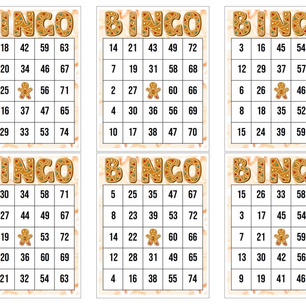 600 Gingerbread Christmas Digital Unique Bingo Cards | Festive Game Night Set | Holiday Celebration | 1/2/4/6 Packs Available