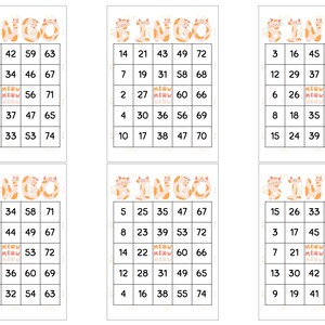 600 kart bingo z motywem pomarańczowych kotów - idealne do gier towarzyskich i dla miłośników kotów - dostępne w opakowaniach 1/2/4/6 sztuk