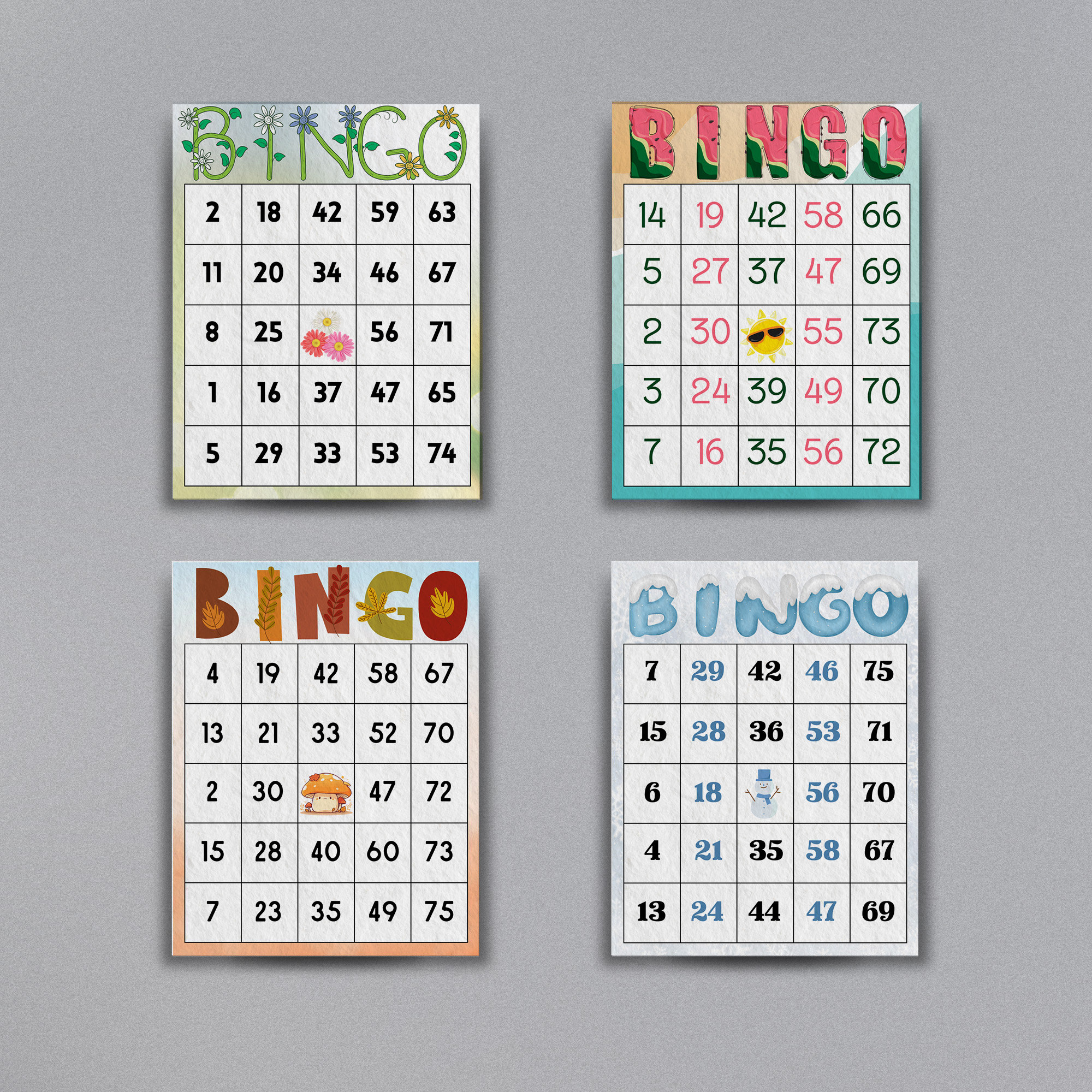 季節限定ビンゴカード 400 枚: パーティーゲーム (印刷可能な PDF
