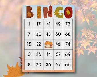 Carte Bingo con foglie autunnali e funghi / Gioco per feste autunnali / 1/2/4/6 set disponibili / Perfetto per raduni ed eventi autunnali