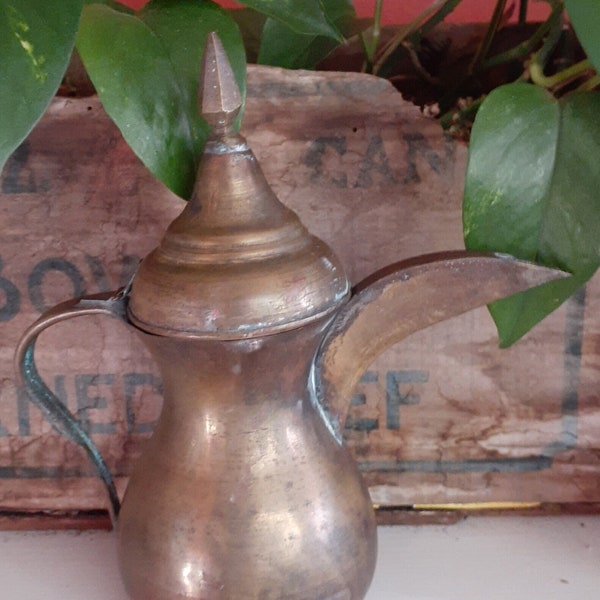 Antique Arabic Middle Eastern Turkish Brass Tin Coffee Dallah Tea Pot