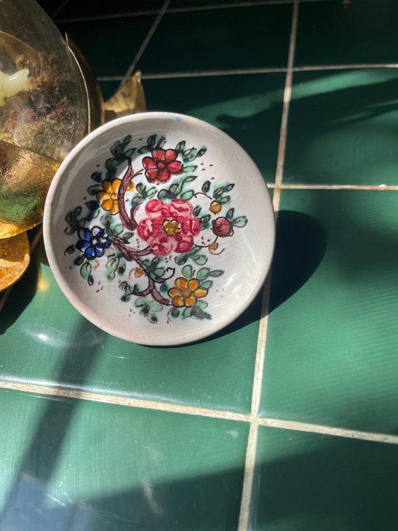 Small Hand Painted Ceramic Floral Trinket Dish