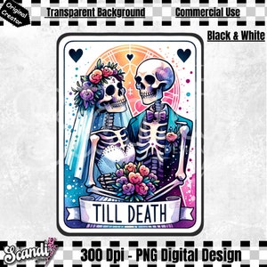 Jusqu'à la mort des mariés mariage gothique carte de tarot PNG | Mariage gothique | Tarot drôle | Mariage PNG | Carte de tarot de mariage | Squelette drôle