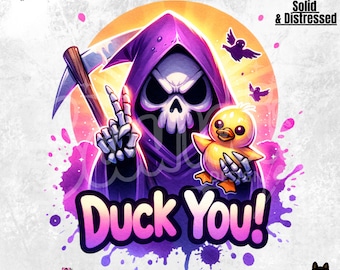 Divertido diseño PNG de pato y la Parca / Diseño espeluznante para sublimación (descarga digital)