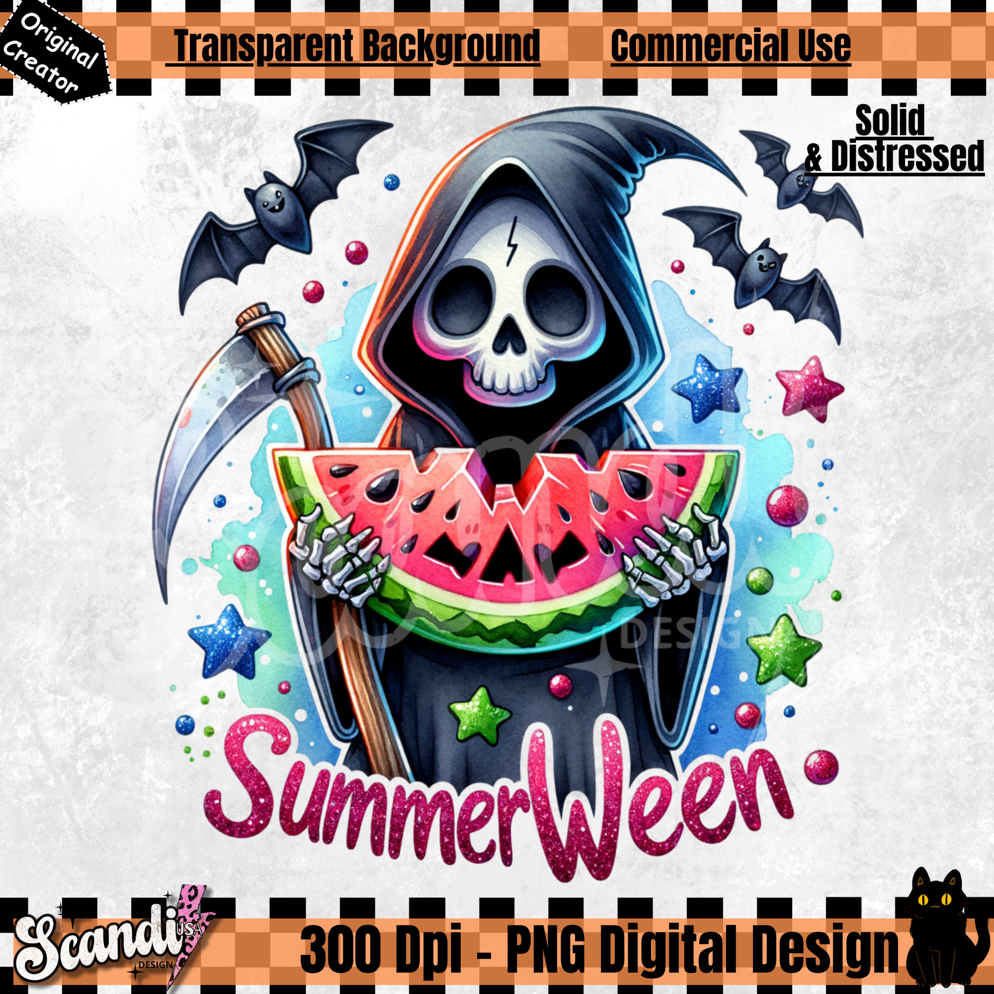 Summerween Desktop Summerween Clipart | Spooky Halloween Watermelon PNG (digital Download ...