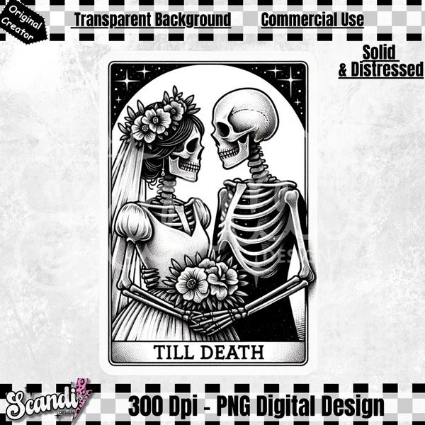 Till death bride and groom gothic wedding Tarot card PNG | Witchy Bride | Funny Tarot | Bridal PNG | Wedding Tarot card | Funny Skeleton