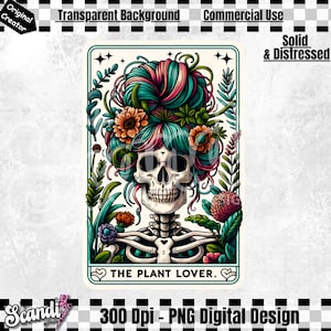 A carta de tarô do amante das plantas PNG | Design de sublimação de esqueleto | Senhora engraçada Jardineiro Crânio Tarot da planta Camisetas de <br> Entrega Rápida? Caneca PNG | Carta de tarô engraçada