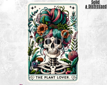 Carta de tarot con esqueleto para amantes de las plantas PNG / Diseño de calavera para sublimación (descarga digital)