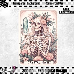 Carta de Tarô Mágica Cristal PNG | Esqueleto de Cristais de Bruxa PNG | -shirt gótico celestial | Download digital | Esqueleto Engraçado PNG | Gótico Pastel