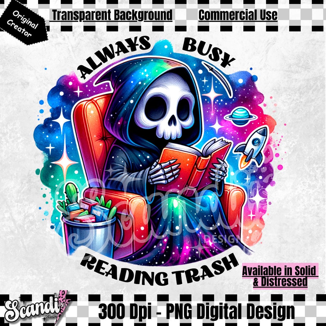 Always Busy Reading Trash PNG, Cute Spooky Grim Reaper Clipart, Reading ...