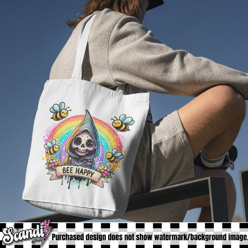 Bee Happy PNG | Trending Clipart | Snarky Skeleton Sublimation PNG | Funny Mental Health Anxiety Uv DTF Transfer Design | Sticker | Mug image 6