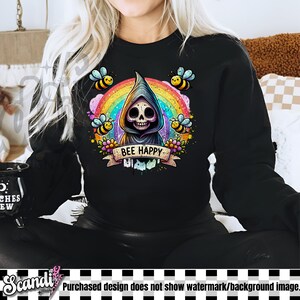 Bee Happy PNG | Trending Clipart | Snarky Skeleton Sublimation PNG | Funny Mental Health Anxiety Uv DTF Transfer Design | Sticker | Mug image 3