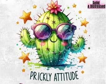 Cute Cactus Clipart | Prickly Attitude PNG | Desert Western Clipart | Cool Cactus T-shirt Design | Cacti Sublimation Design | Succulent