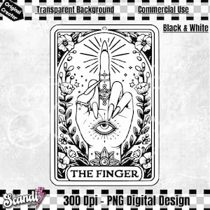 La carta de tarot divertida del dedo PNG / Diseño de sublimación de moda sarcástica / Brujería atrevida / Camiseta de humor para adultos / Taza de bruja / F You / Tercer ojo