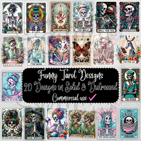 Funny Skeleton Tarot Card PNG Bundle | Snarky Witchy spiritual Designs (Digital Download)
