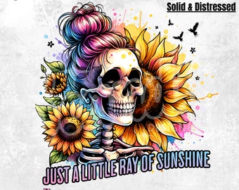 Diseño de sublimación de camiseta con calavera de girasol y rayo de sol PNG / Descarga digital PNG / PNG sarcástico / Girasol / Calavera / Esqueleto / Clipart
