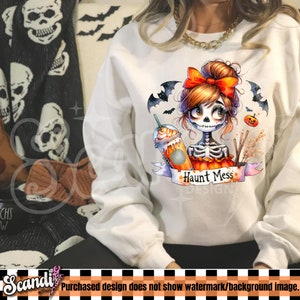 Haunt Mess PNG | Halloween Coffee Skeleton Clipart | Hot Mess Skeleton Sublimation | Spooky Uv DTF Transfer Design | Halloween Tshirt image 5