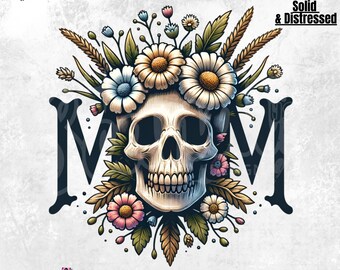 Mom Skull PNG | Mama Wildflowers Skull Sublimation | Mom Skull PNG Design | Mother's Day Clipart | Skeleton Mom T-shirt Design | Mug | DTF