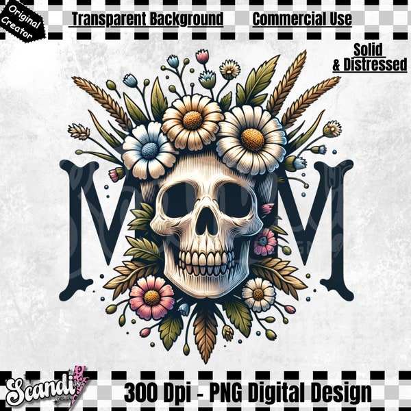 Mom Skull PNG | Mama Wildflowers Skull Sublimation | Mom Skull PNG Design | Mother's Day Clipart | Skeleton Mom T-shirt Design | Mug | DTF