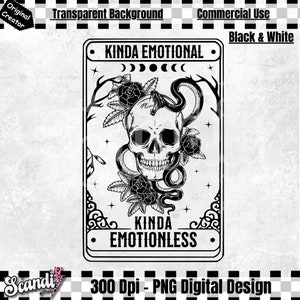 Carta de Tarô Meio Emocional Design Sem Emoção - Sublimação PNG - Carta de Tarô de Caveira e Cobra - Bruxaria - Bruxa e Mágica