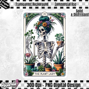 De Plant Lady Tarotkaart PNG | Skelet sublimatie ontwerp | Grappige Plant minnaar tuinman schedel Tarot T-shirt | Mok PNG | Grappige Tarotkaart