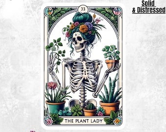 The Plant Lady Tarot Card PNG | Skeleton Sublimation Design | Funny Plant Lover Gardener Skull Tarot T-shirt | Mug PNG | Funny Tarot Card