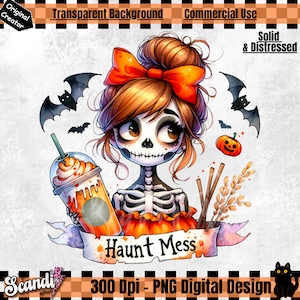 Haunt Mess PNG | Halloween Coffee Skeleton Clipart | Hot Mess Skeleton Sublimation | Spooky Uv DTF Transfer Design | Halloween Tshirt