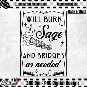 Burn Sage & Bridges PNG – Celestial Witch Design (Digital Download)