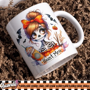 Haunt Mess PNG | Halloween Coffee Skeleton Clipart | Hot Mess Skeleton Sublimation | Spooky Uv DTF Transfer Design | Halloween Tshirt image 4