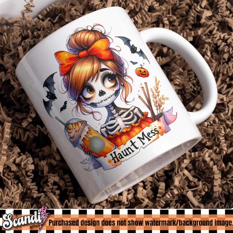 Haunt Mess PNG | Halloween Coffee Skeleton Clipart | Hot Mess Skeleton Sublimation | Spooky Uv DTF Transfer Design | Halloween Tshirt image 4