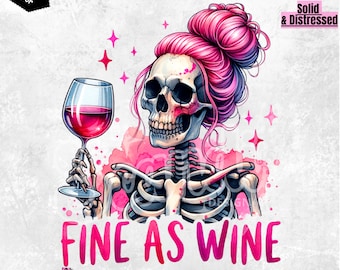 Beau comme du vin PNG, Clipart squelette effrayant, Design en sublimation pour amateur de vin, fichier de transfert DTF buveur de vin, jolie chemise squelette PNG, Mug Png
