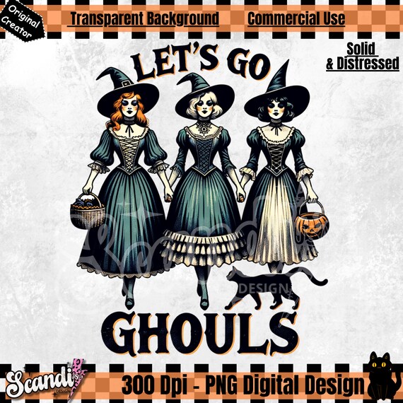 Lets Go Ghouls PNG, Retro Halloween Design (Digital Download)