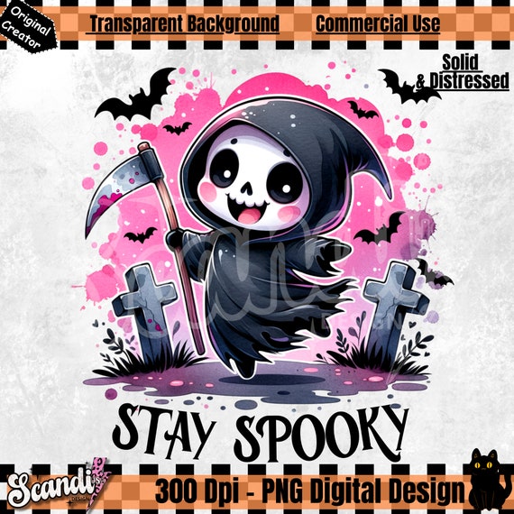 Stay Spooky PNG | Cute Halloween Clipart | Spooky Skeleton Sublimation Design | Dancing Grim Reaper Graveyard DTF Transfer Design