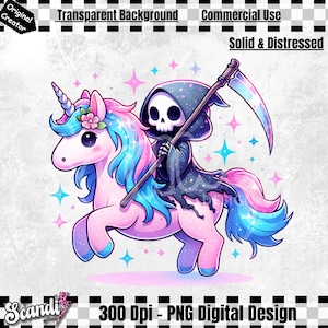 Unicorn Grim Reaper PNG | Spooky Unicorn Clipart | Sublimation | Pastel Goth Digital Download | Printable | Sticker
