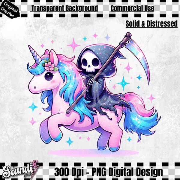 Cute Grim Reaper PNG | Spooky Unicorn Clipart | Spooky Reaper Sublimation | Pastel Goth Digital Download | Printable | Sticker | T-shirt PNG