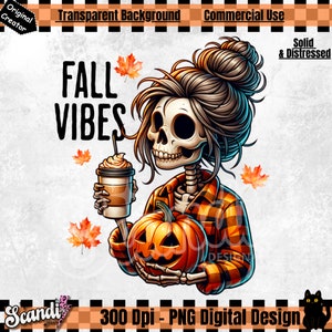 Graziose atmosfere autunnali in formato PNG, Clipart di Halloween con scheletro, Design per sublimazione del caffè autunnale, Design per trasferimento DTF con spezie di zucca, Rivestimento per bicchiere, Adesivo