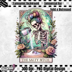 The Salty B*tch Carta de Tarô Engraçada PNG | Sublimação de esqueleto juramentado sarcástico | Camiseta na moda com caveira Witchy PNG | Sarcástico | Sarcástico